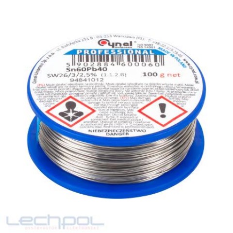 Lydmetalis 0.25mm 100g 60Sn/40Pb 2.5% fliuso Cynel